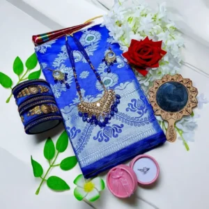 Katan Saree Gift Combo Package . blue color  SC-90