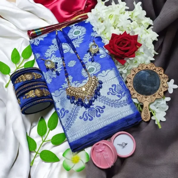 Katan Saree Gift Combo Package . blue color  SC-90 - Image 2