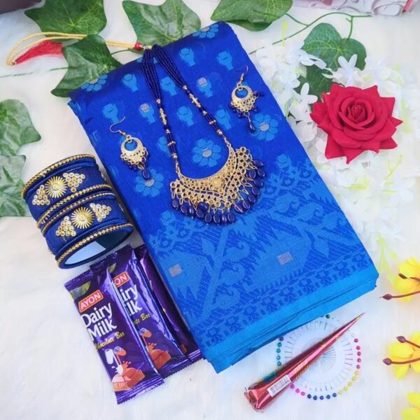 Blue color jamdani saree combo packag