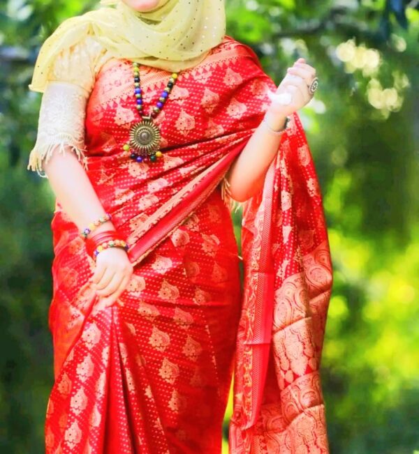 Red color katan saree comob - Image 3