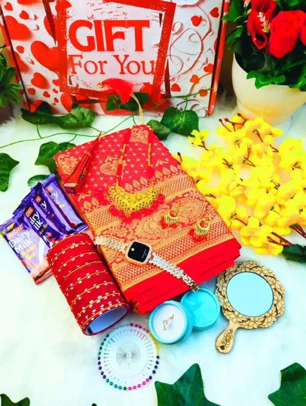Red color katan saree comob
