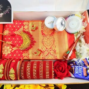 Red Katan Saree Gift Combo Package