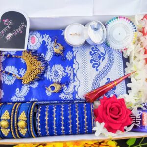 Blue katan Shari Combo – নীল কাতান শাড়ি সেট
